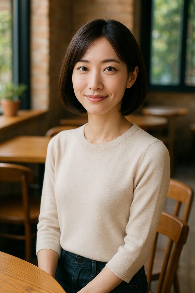 カフェでくつろぐ女性の画像